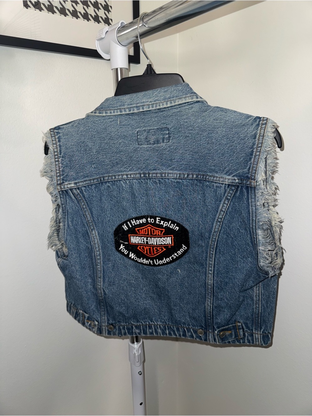 American Eagle Outfitters Light Blue Denim Vest with Green Logo Patch